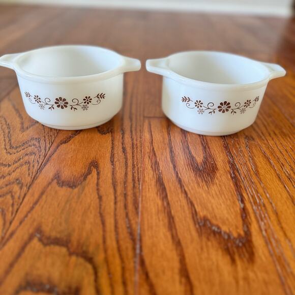 Dynaware Pyr-O-Rey Vintage Milk Glass Brown Daisy Casserole Bowl Dish Set of 4 - Picture 10 of 15